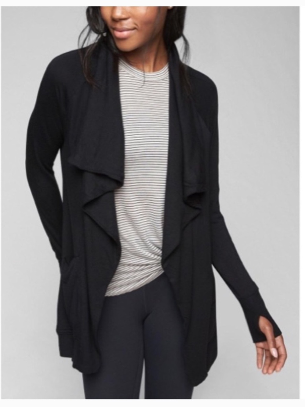 Athleta Studio Wrap Open Cardigan Sweater Black Size Small